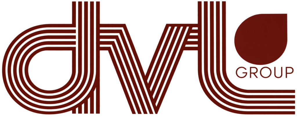logotipo retro de rayas “dvl group”